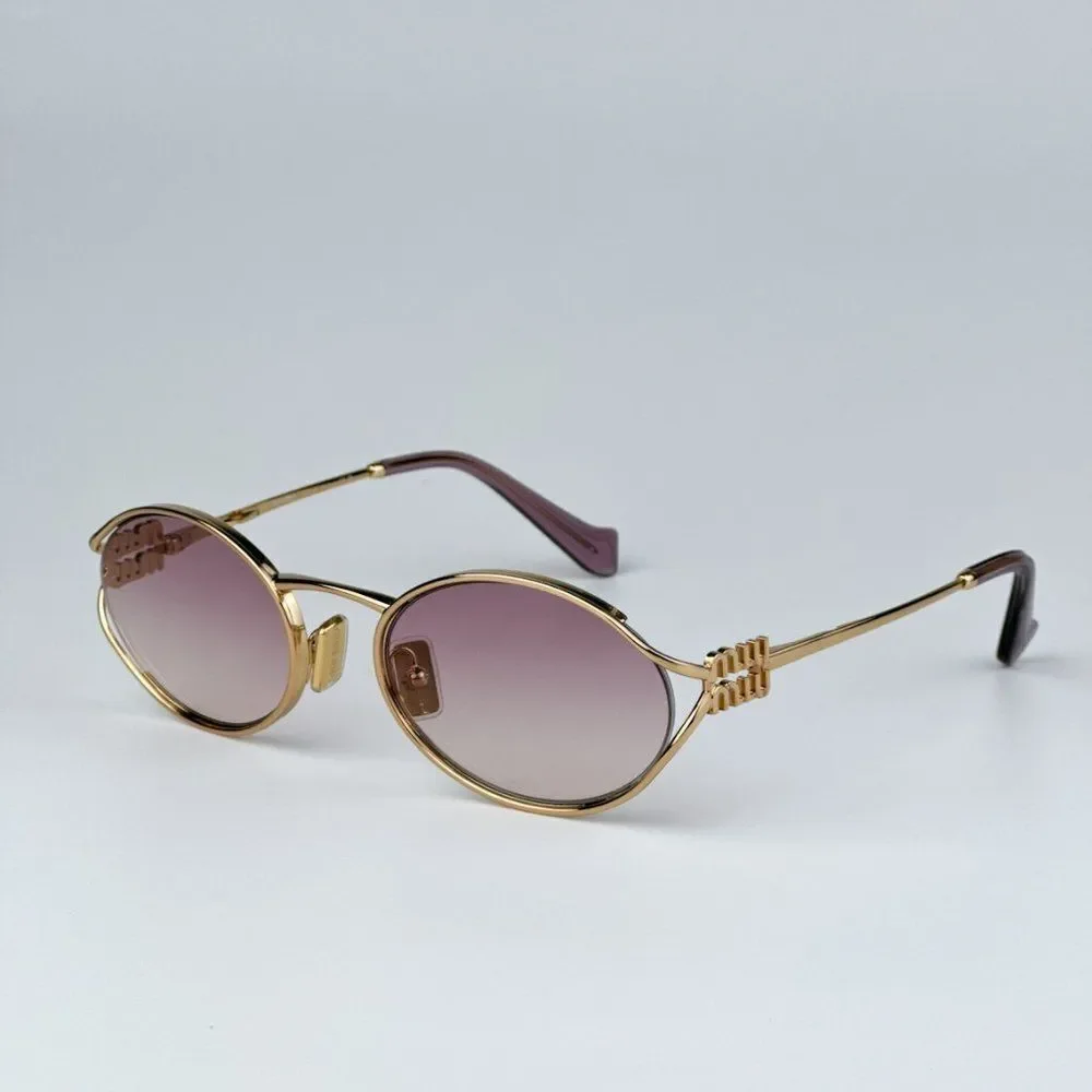 NEW Miu Miu MU52YS 5AK06S Gold Brown Gradient Violet Oval Unisex Sunglasses - Picture 8 of 12